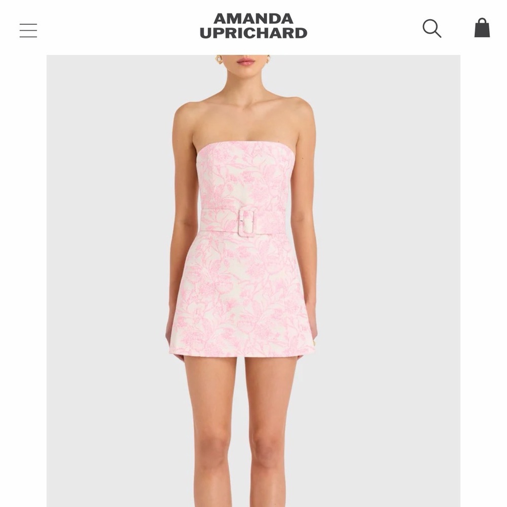 Amanda Uprichard Strapless Dress in Pink Floral. FAE DRESS IN TOILE BROCADE Sz M